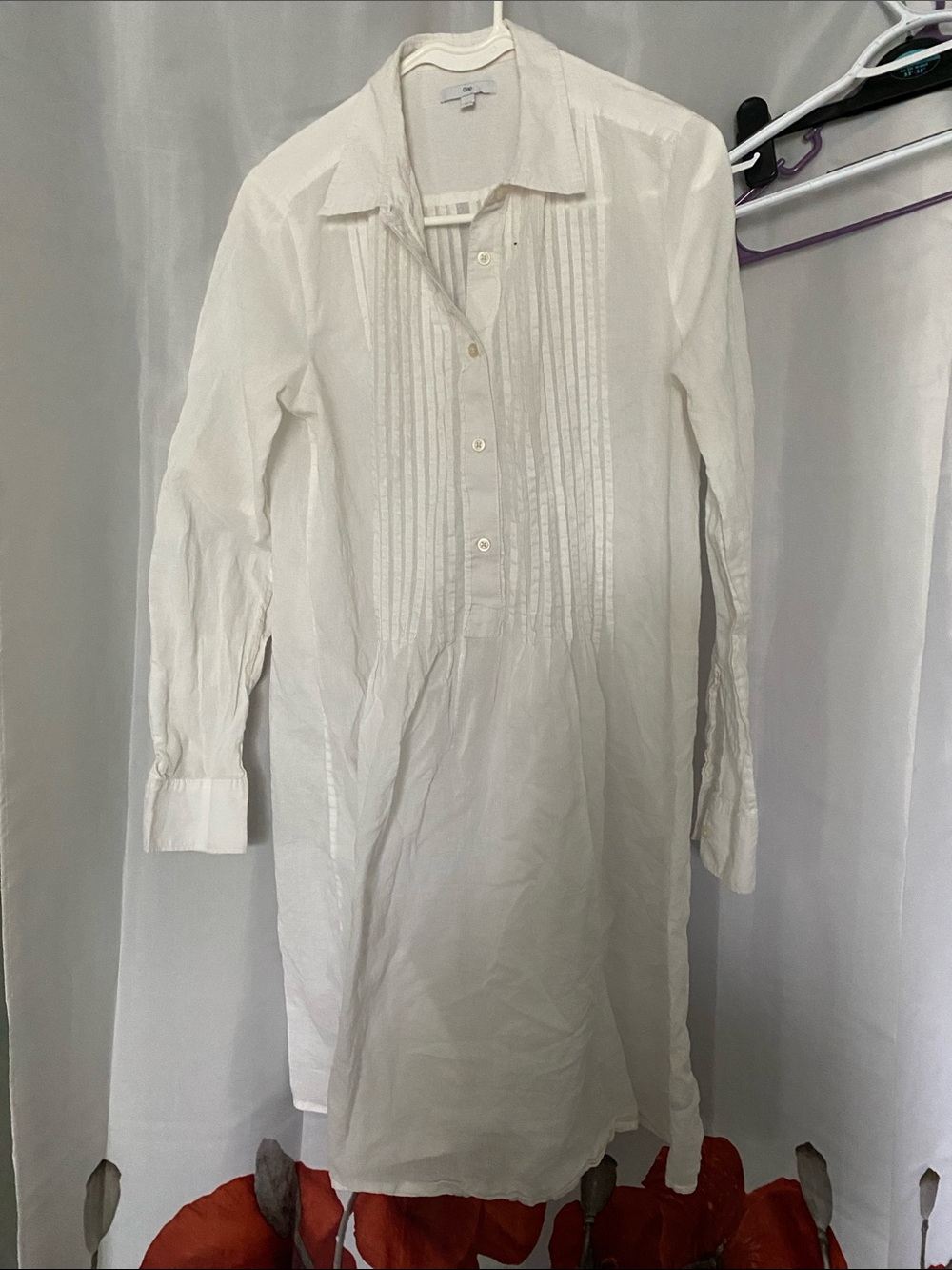 Gap White Button-Up Smock Shirt with Pintuck Detail